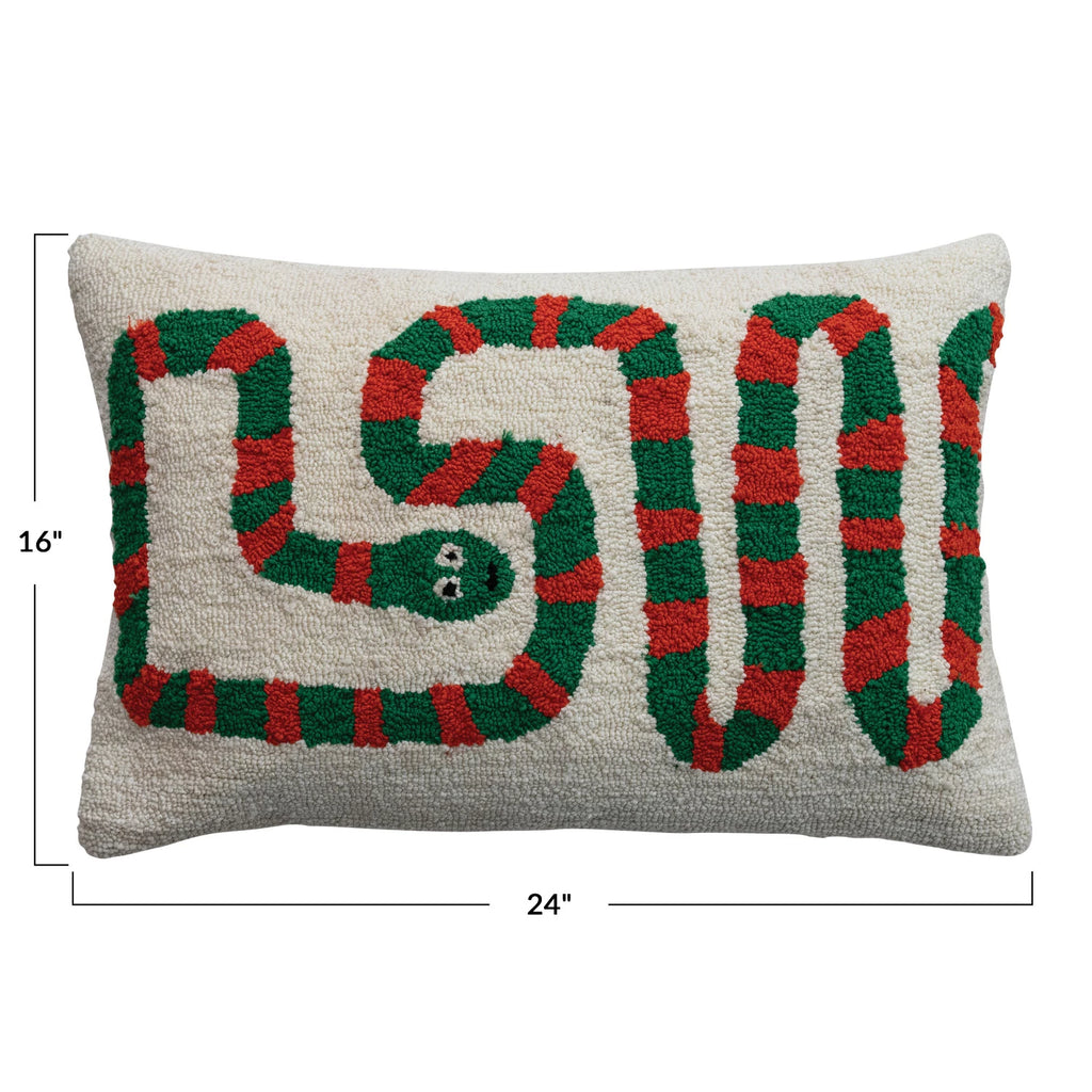 Cotton Blend Tufted Lumbar Pillow with Snake