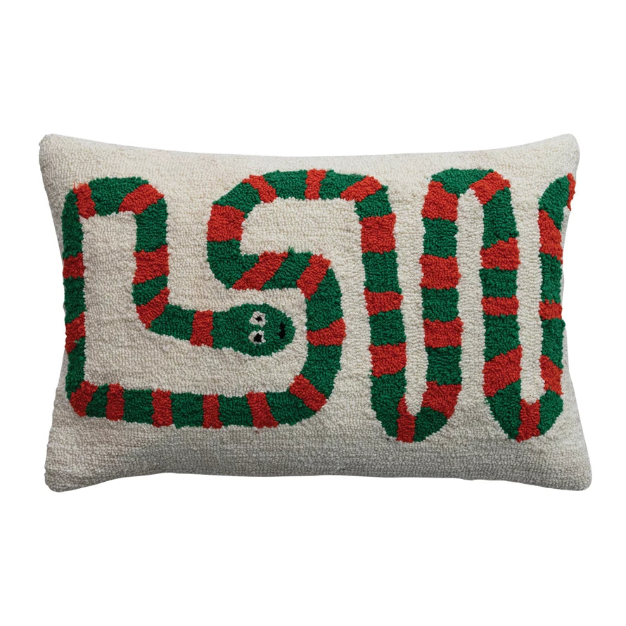Cotton Blend Tufted Lumbar Pillow with Snake