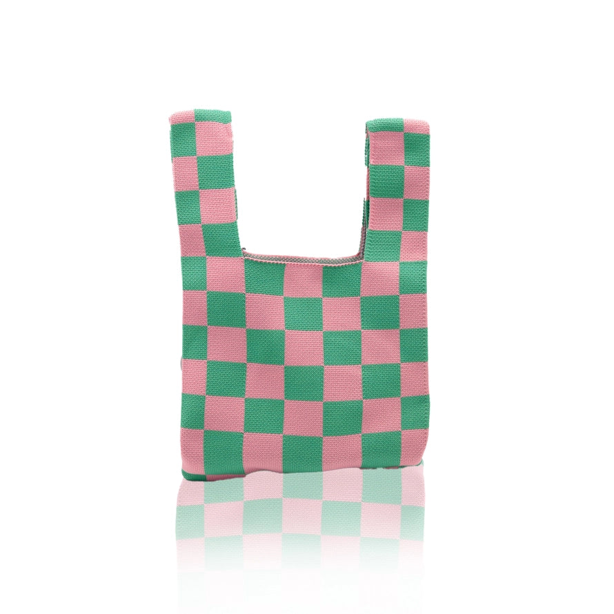 Dainty Tote- Checkers Pink Green