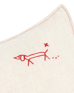 Lino  Embroid. Rectang. Cushion Fr Linen	Greige