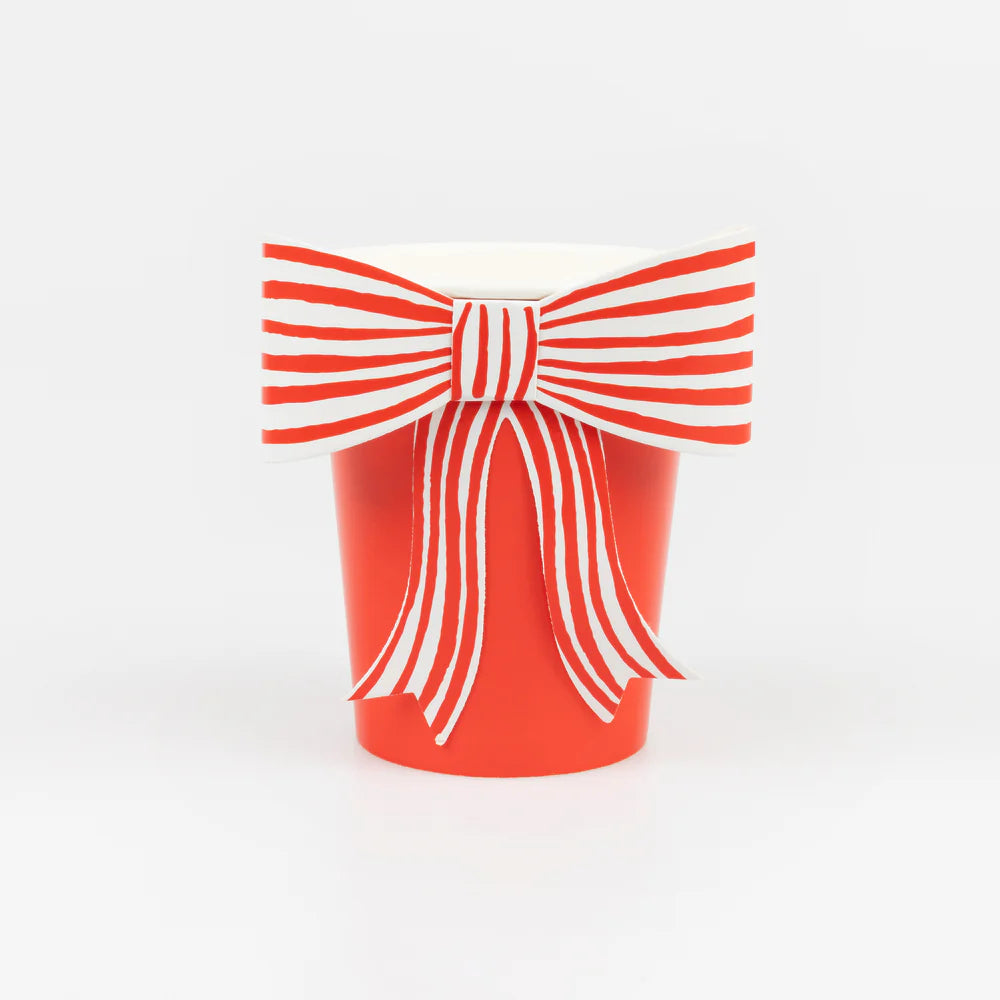 Red & White Stripy Bow Cups