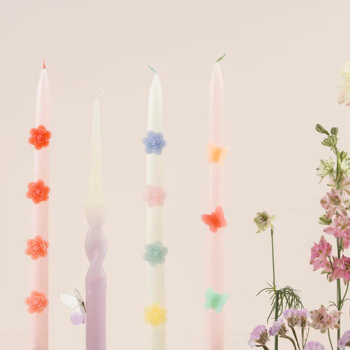 Pink Flower Taper Candles (x 2)