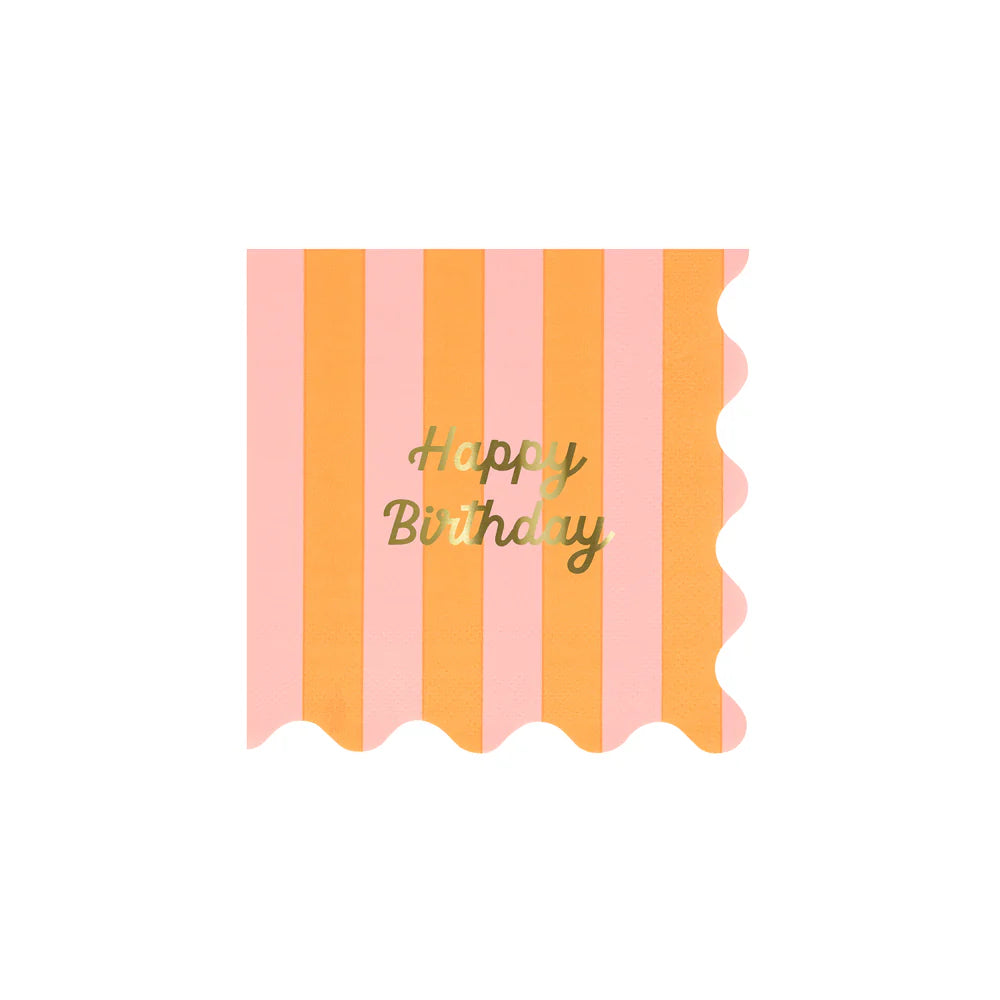 Stripe Happy Birthday Small Napkins (x 16)