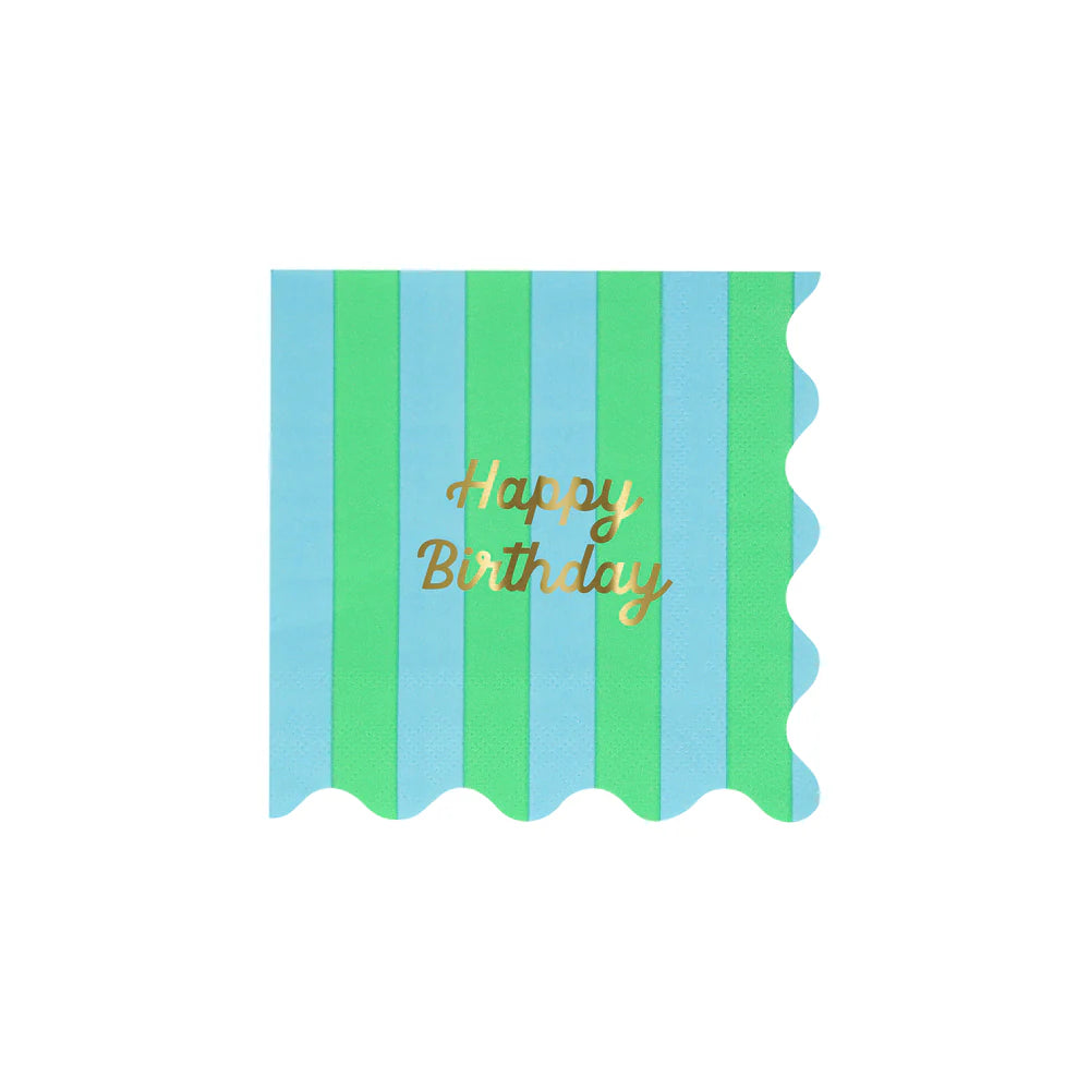 Stripe Happy Birthday Small Napkins (x 16)