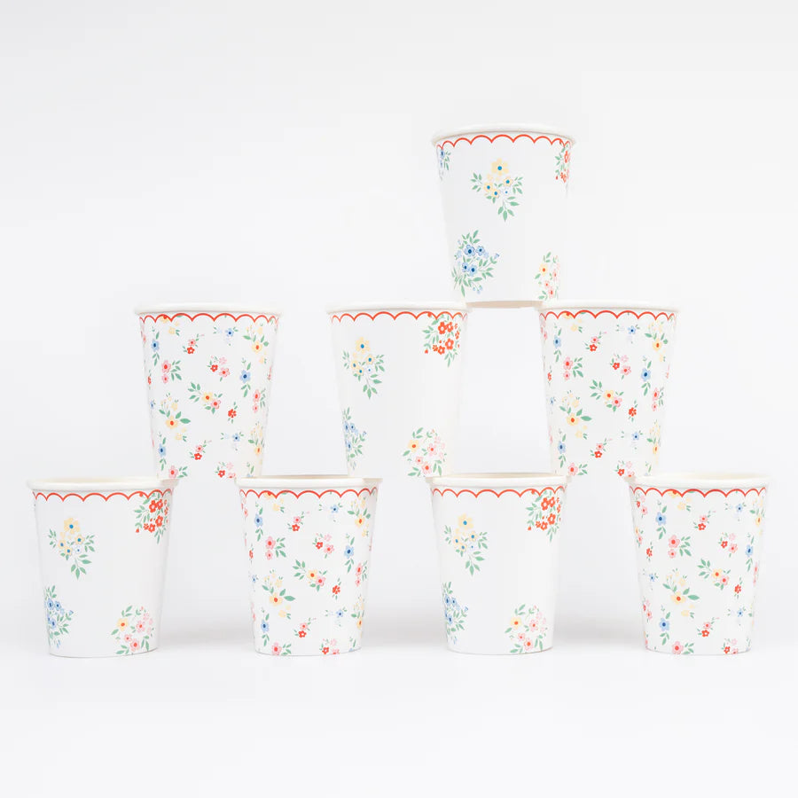 Ditsy Posy Scalloped Cups (x 8)