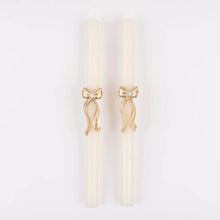 Gold Stripy Bow Table Candles