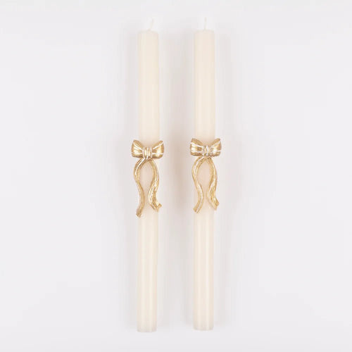 Gold Stripy Bow Table Candles