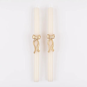 Gold Stripy Bow Table Candles