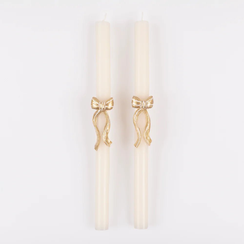 Gold Stripy Bow Table Candles