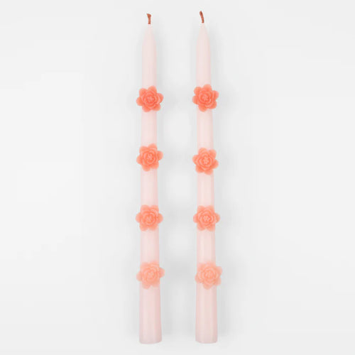 Pink Flower Taper Candles (x 2)