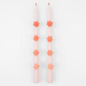 Pink Flower Taper Candles (x 2)