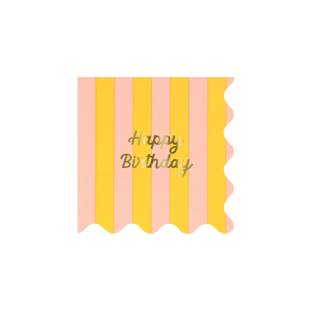 Stripe Happy Birthday Small Napkins (x 16)