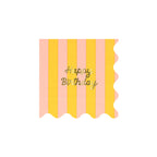Stripe Happy Birthday Small Napkins (x 16)