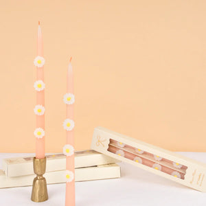 Pink Daisy Taper Candles (x 2)