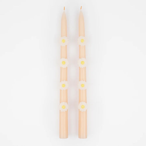 Pink Daisy Taper Candles (x 2)