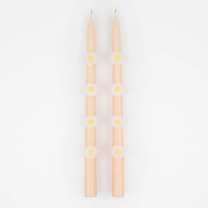 Pink Daisy Taper Candles (x 2)