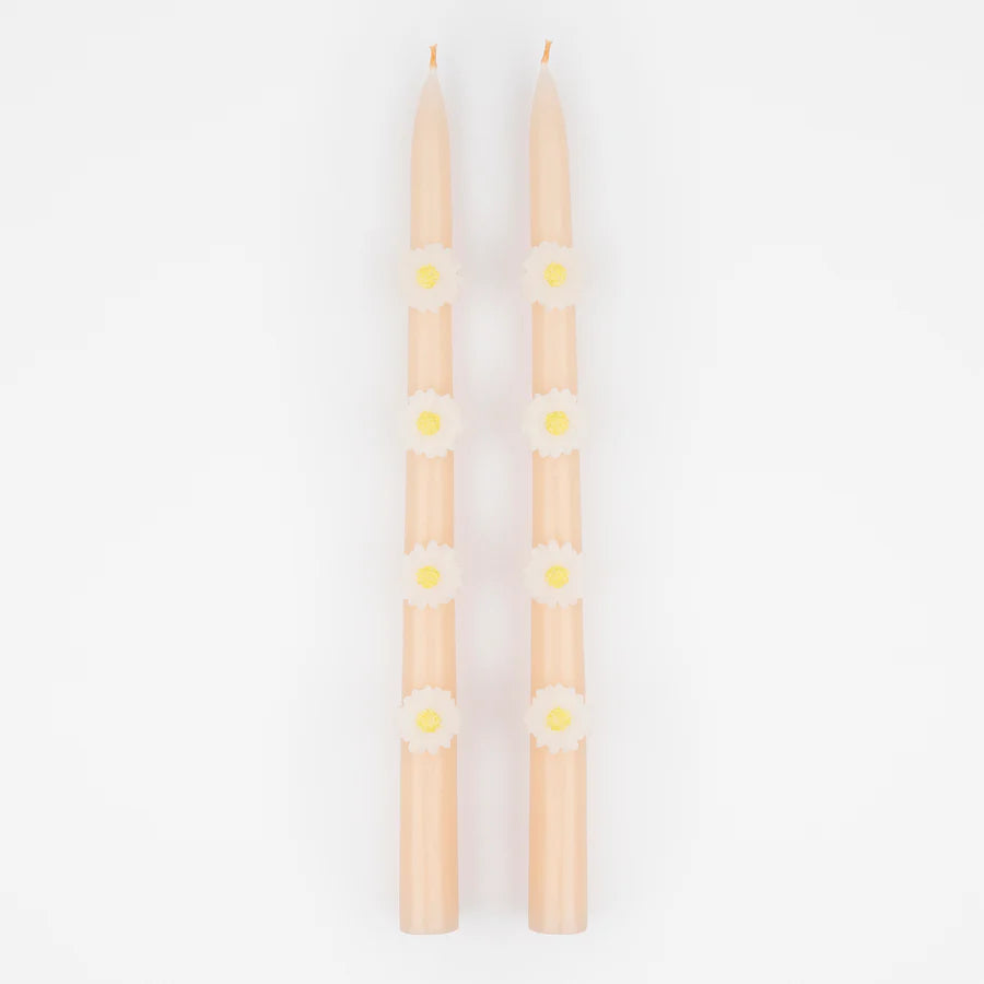 Pink Daisy Taper Candles (x 2)