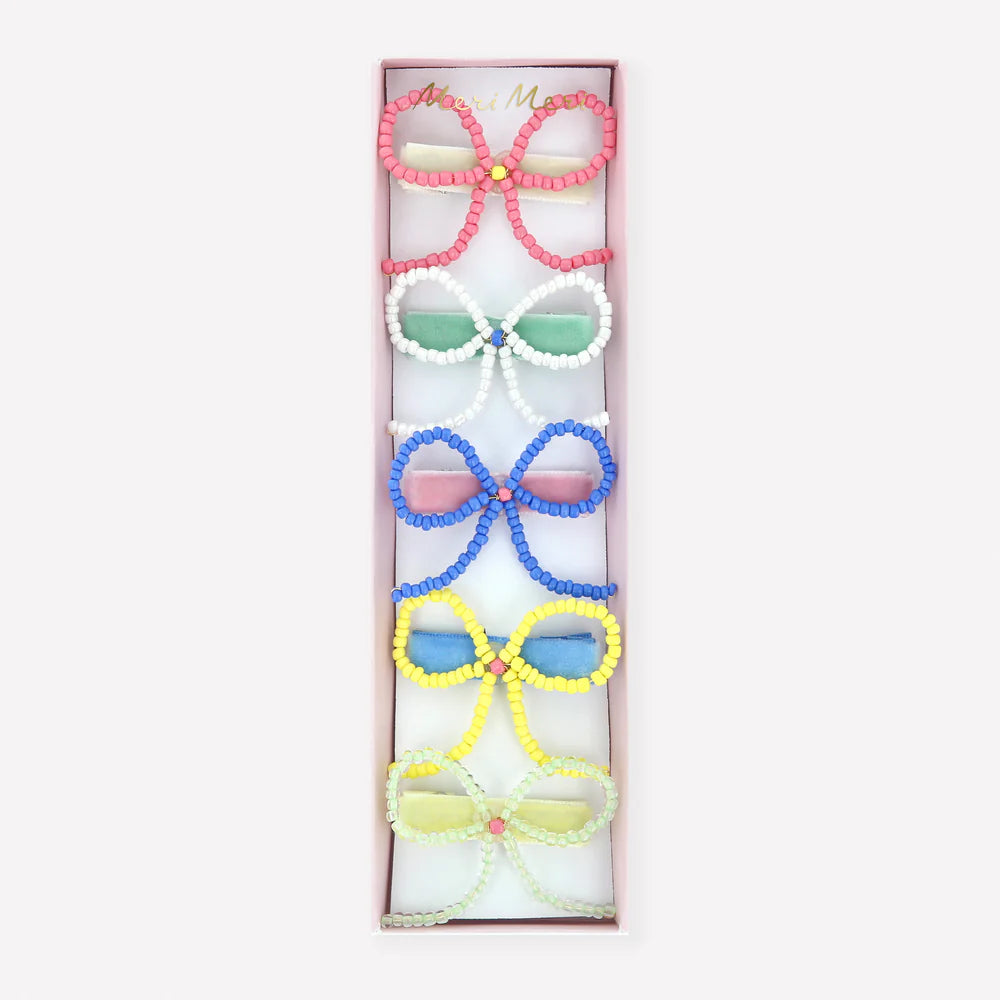 Beaded Bow Hair Clips (x 5)