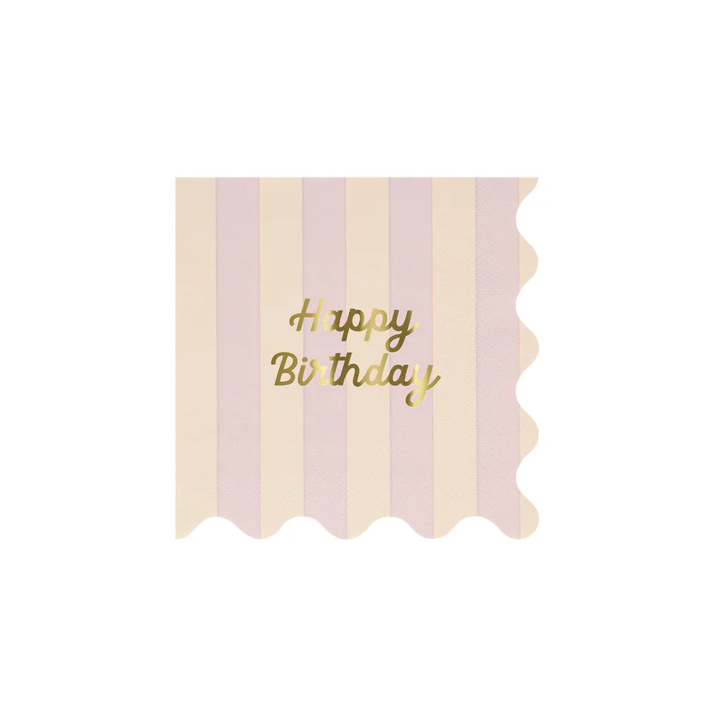 Stripe Happy Birthday Small Napkins (x 16)