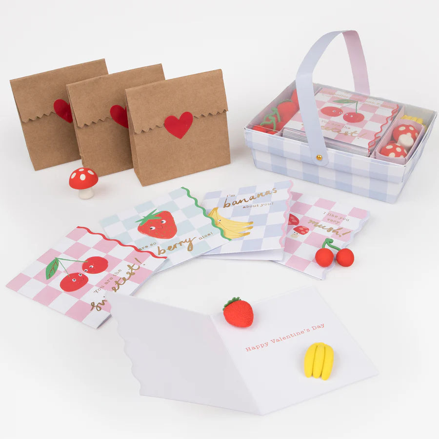 Fruit Basket Kids Valentine's Cards & Erasers Set (x 12)