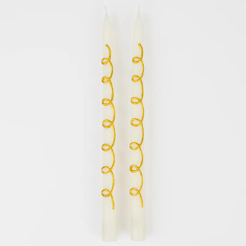 Gold Swirl Taper Candles (x 2)