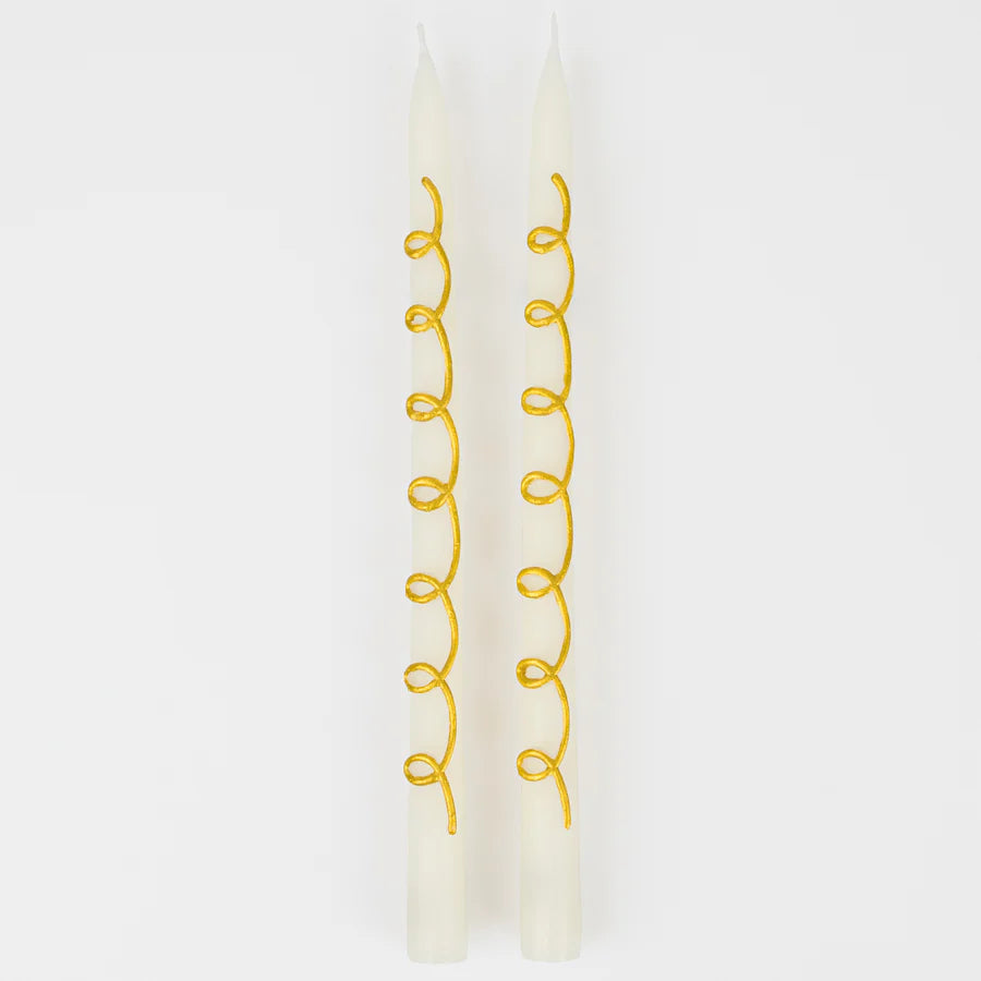 Gold Swirl Taper Candles (x 2)