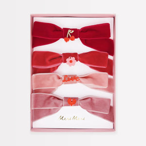 Velvet Bows With Charms Hair Clips (x 4)