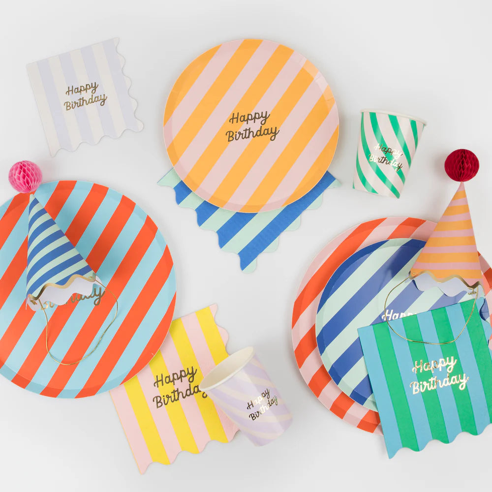 Stripe Happy Birthday Small Napkins (x 16)