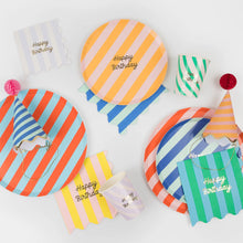 Stripe Happy Birthday Small Napkins (x 16)