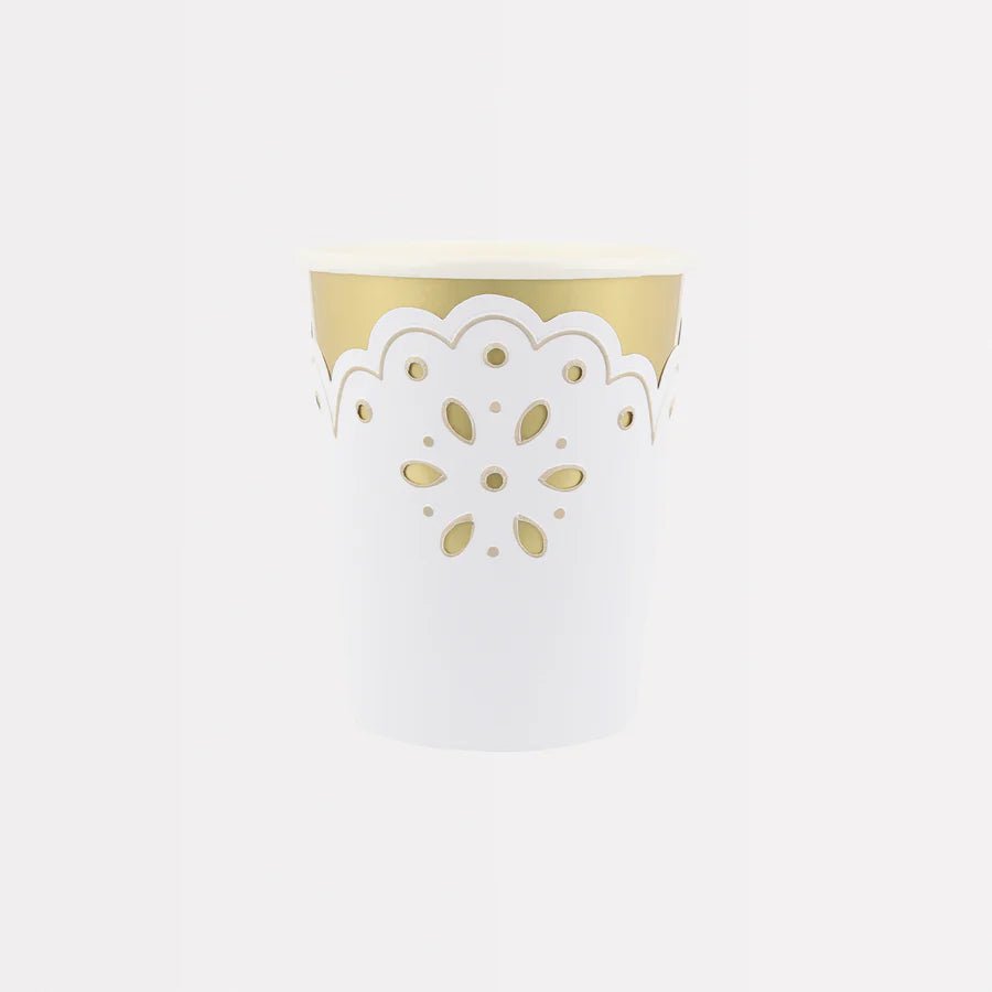 Broderie Anglaise Lace White Cups (x 8)