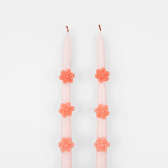 Pink Flower Taper Candles (x 2)
