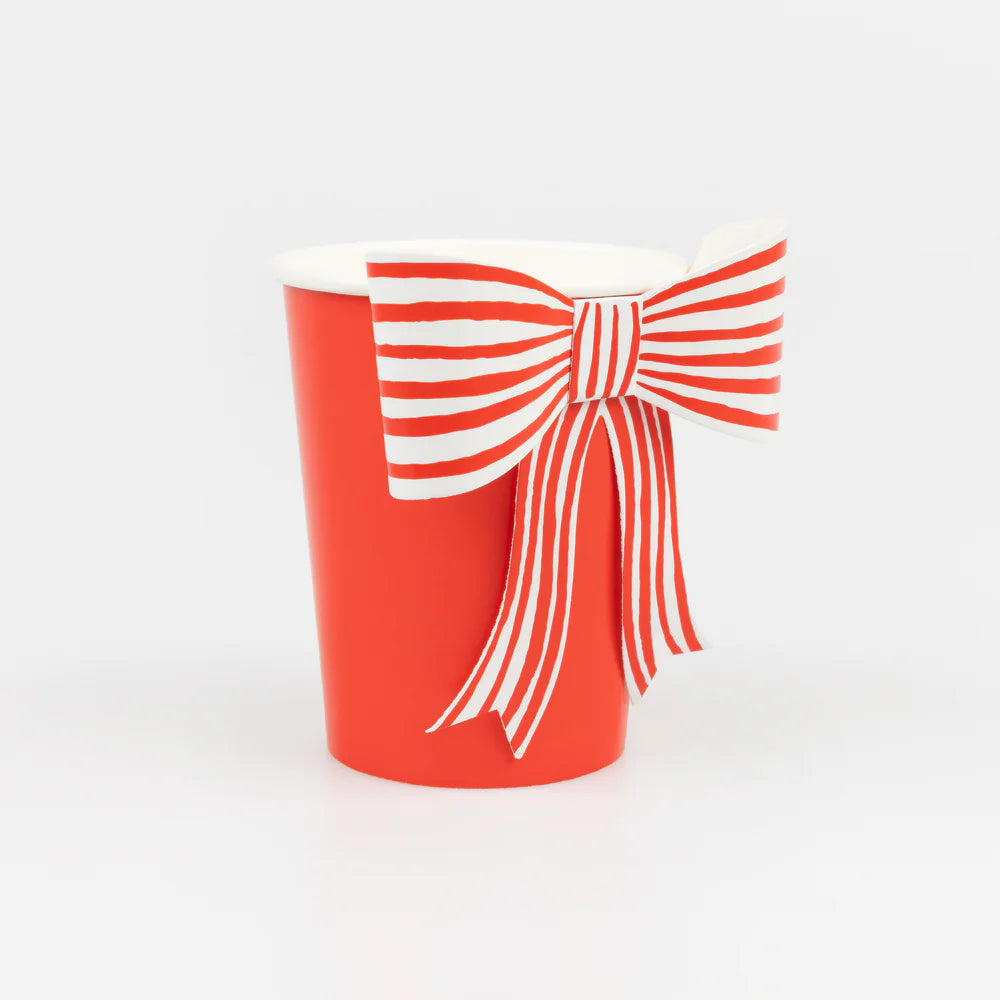 Red & White Stripy Bow Cups