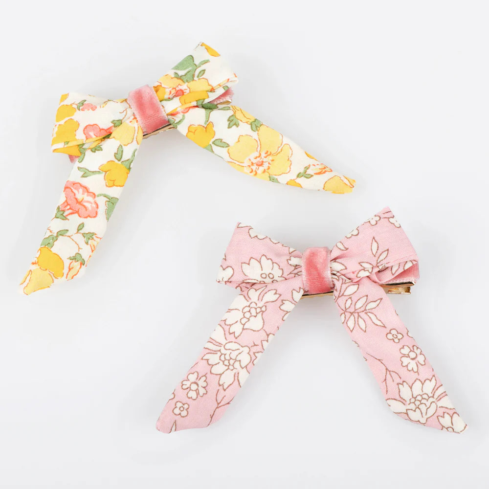Floral Pattern Bow Hair Clips