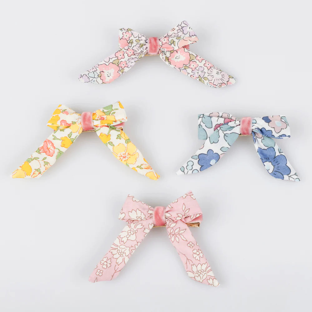 Floral Pattern Bow Hair Clips