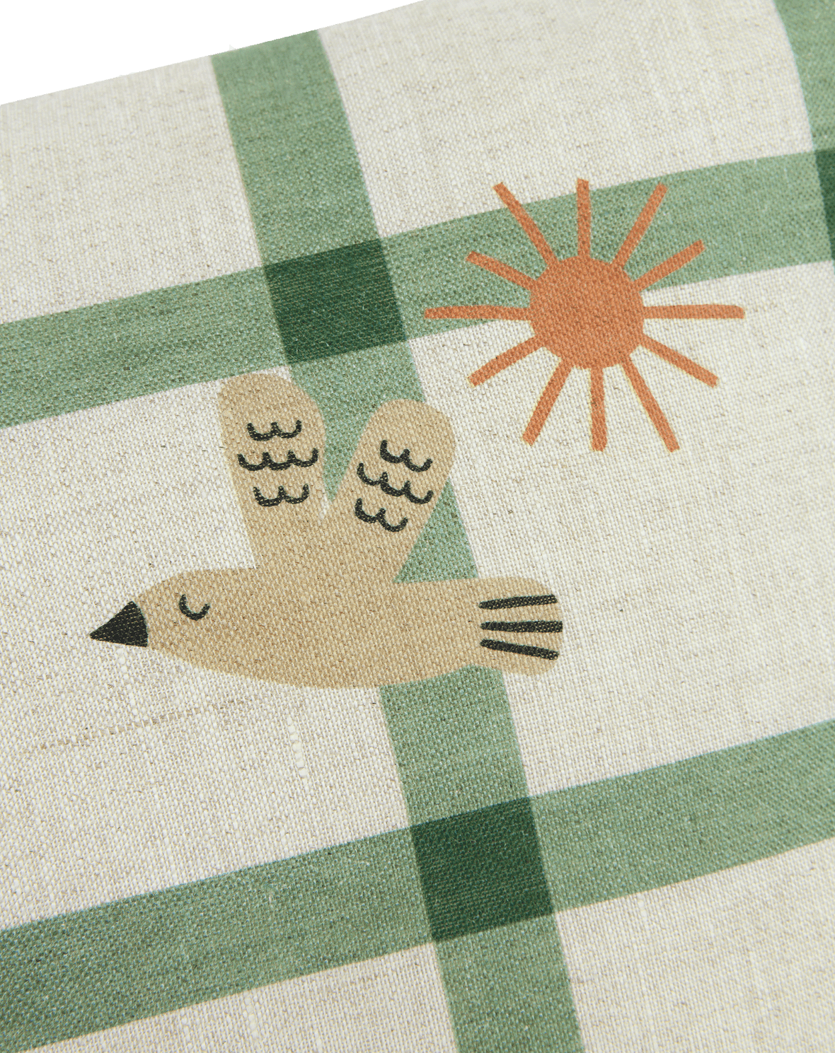 Vibes Rect Cushion Linen Green Windowpane Bird