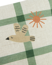 Vibes Rect Cushion Linen Green Windowpane Bird