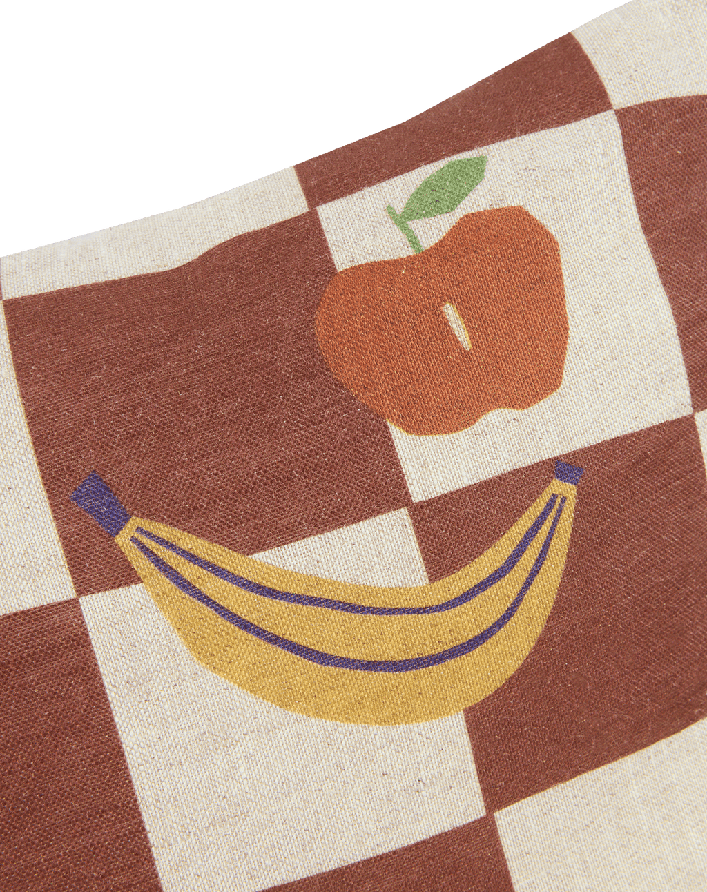 Vibes Rect Cushion Linen Maron Checks Fruits