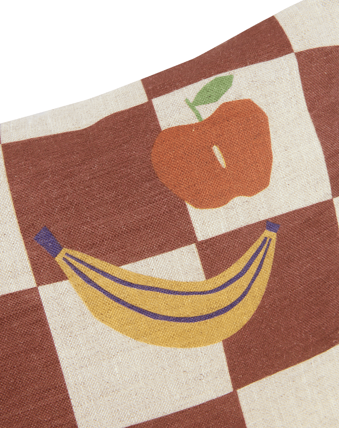 Vibes Rect Cushion Linen Maron Checks Fruits