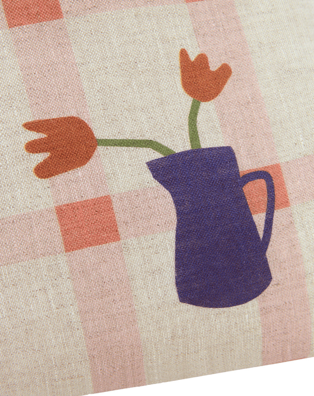 Vibes Rect Cushion Linen Pink Windowpane Tulips