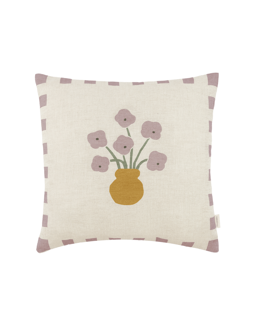 Vibes Square Cushion Linen Lilac Checks Flowers