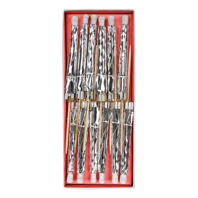 Silver Cocktail Umbrellas (longer stick)