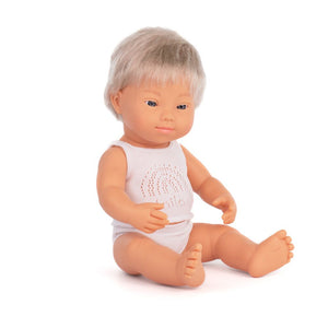Muñeco de Pelo Rubio con Síndrome de Down 38 cm