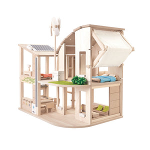 GREEN DOLLHOUSE WITH FURNITURE