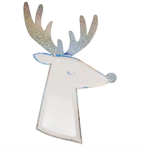 Silver Sparkle Reindeer Plates