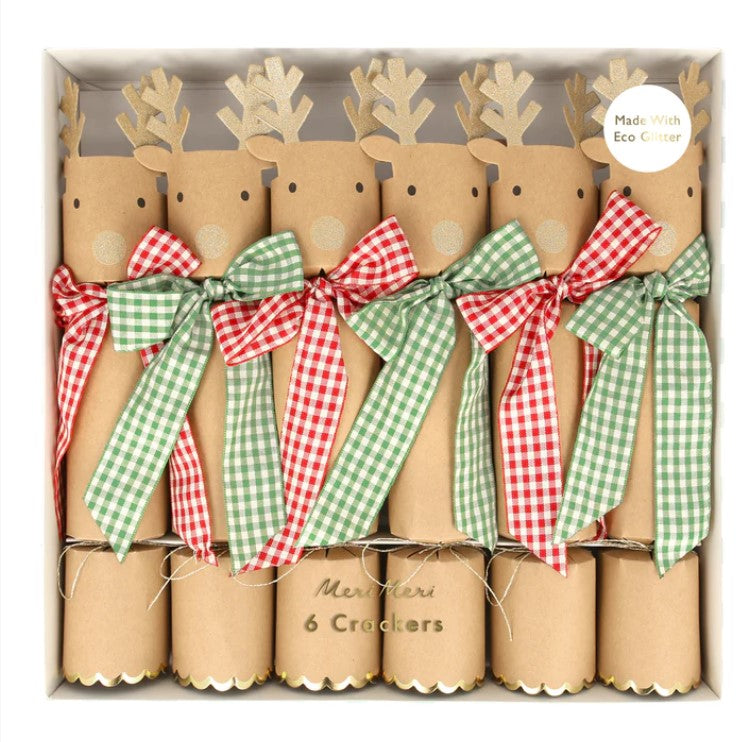 Gingham Bow Reindeer Crackers (x 6)