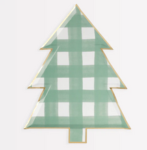 Green Gingham Tree Plates (x 8)