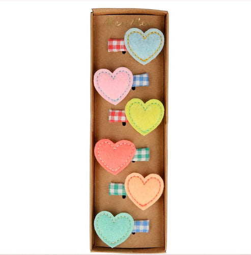 Felt Heart Hair Clips (x 6)