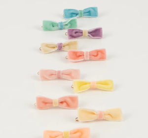 Pastel Velvet Mini Bow Clips (x 10)