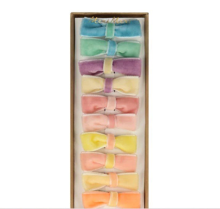 Pastel Velvet Mini Bow Clips (x 10)