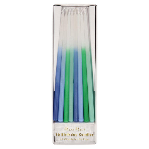 Blue & Green Dipped Tapered Candles (set of 16)